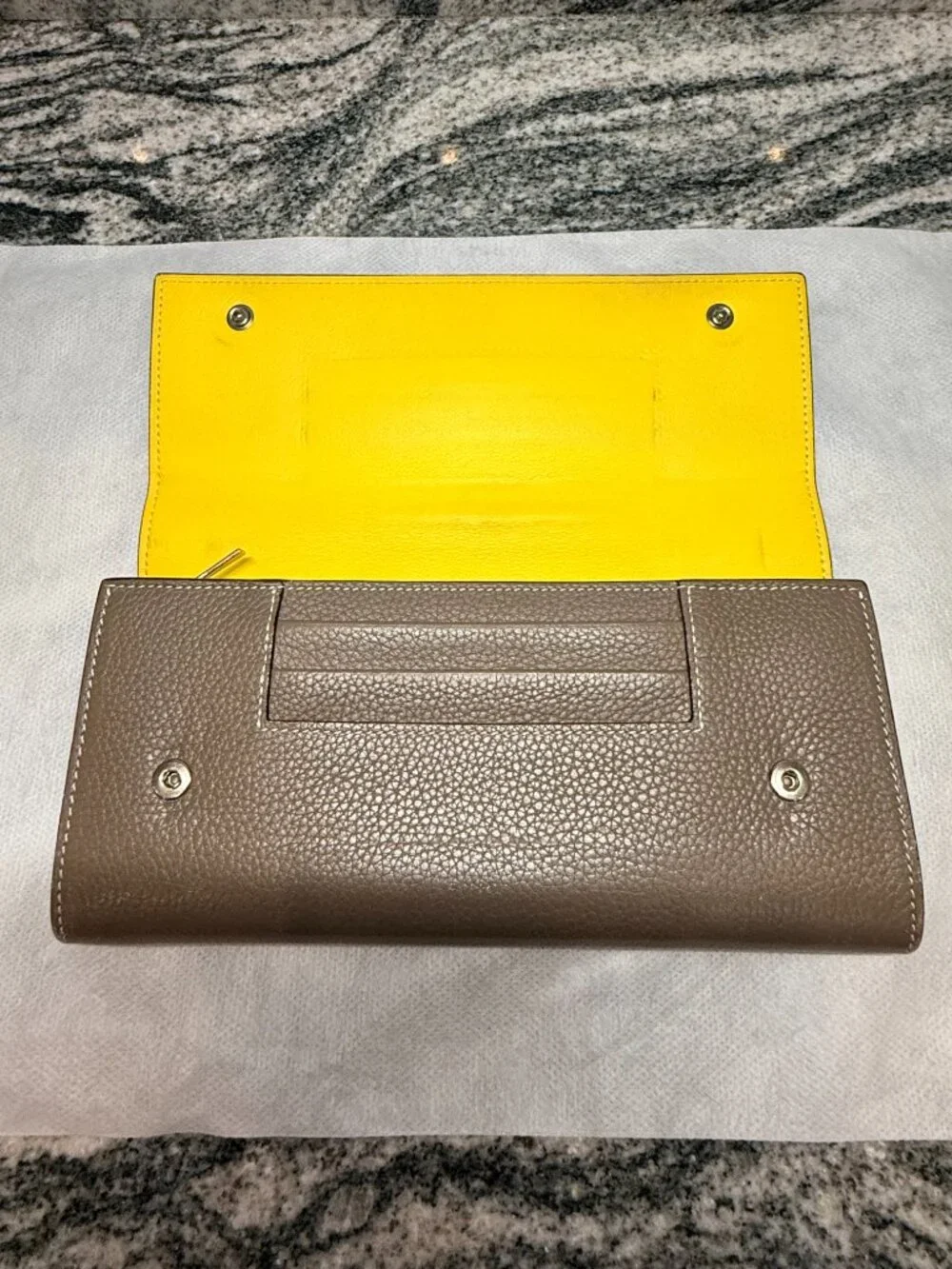 Celine Leather Long Wallet Greige/Lemon